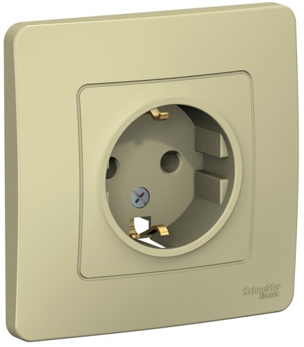 Розетка с заземлением с рамкой Systeme Electric Blanca 1-м. бежевый картинка